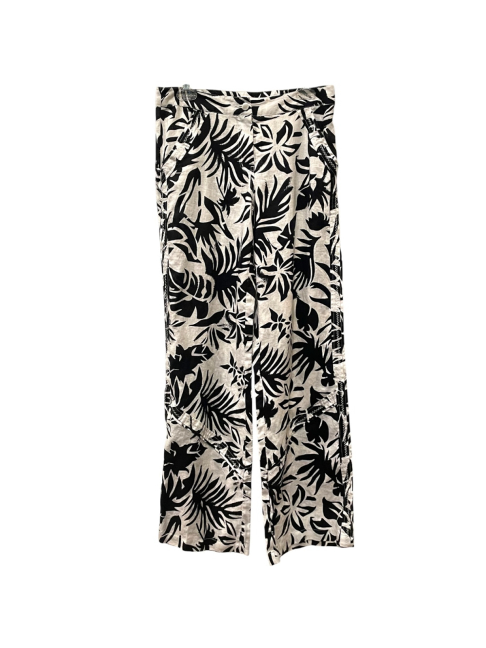 Womens Sao Paulo Size 6 Linen Trousers Tropical Print Black and White Resortwear
